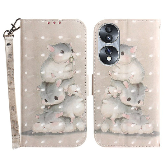 For Honor 70 5G PU Leather Phone Case Stand Wallet Anti-fall Cell Phone Cover with Strap - Stacking Squirrels