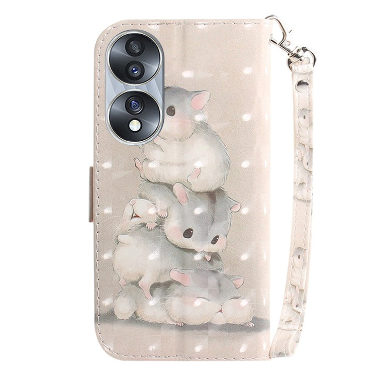 For Honor 70 5G PU Leather Phone Case Stand Wallet Anti-fall Cell Phone Cover with Strap - Stacking Squirrels