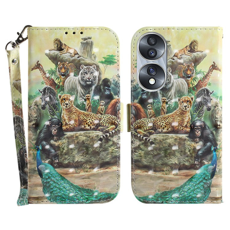 For Honor 70 5G PU Leather Phone Case Stand Wallet Anti-fall Cell Phone Cover with Strap - Animals
