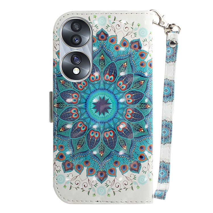 For Honor 70 5G PU Leather Phone Case Stand Wallet Anti-fall Cell Phone Cover with Strap - Peacock Wreath