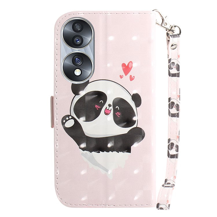 For Honor 70 5G PU Leather Phone Case Stand Wallet Anti-fall Cell Phone Cover with Strap -  Love Heart Panda