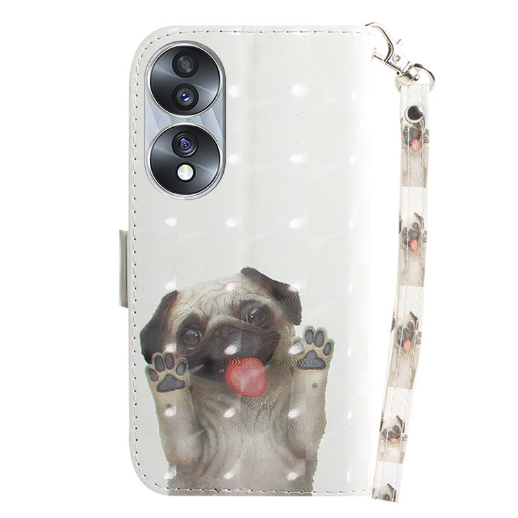 For Honor 70 5G PU Leather Phone Case Stand Wallet Anti-fall Cell Phone Cover with Strap -  Pug