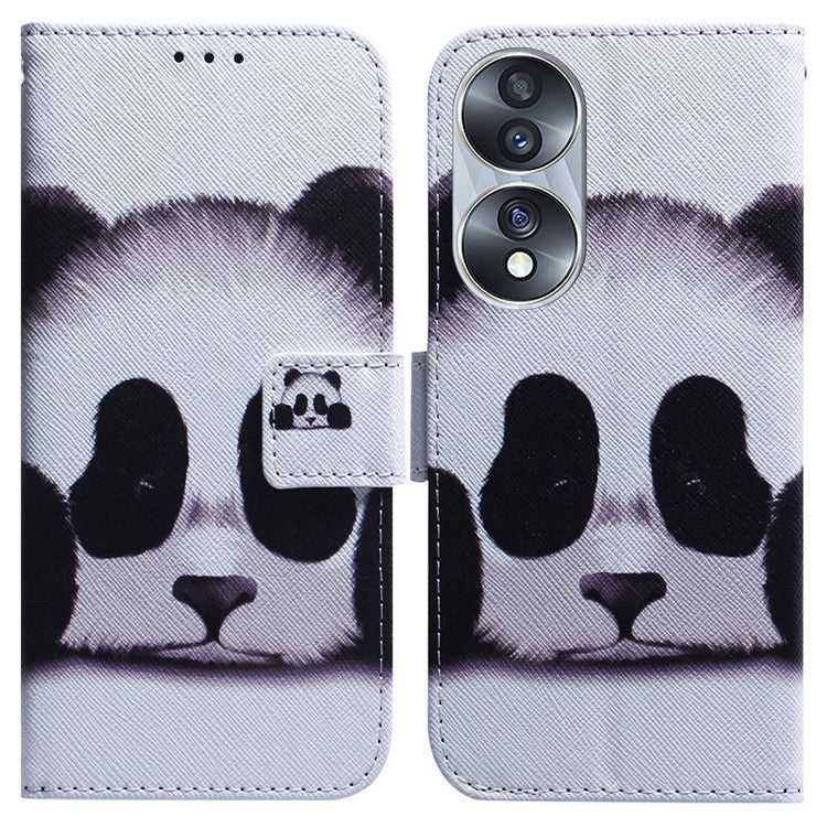 For Honor 70 5G Pattern Printing PU Leather Wallet Cover Magnetic Clasp Phone Stand Case - Panda