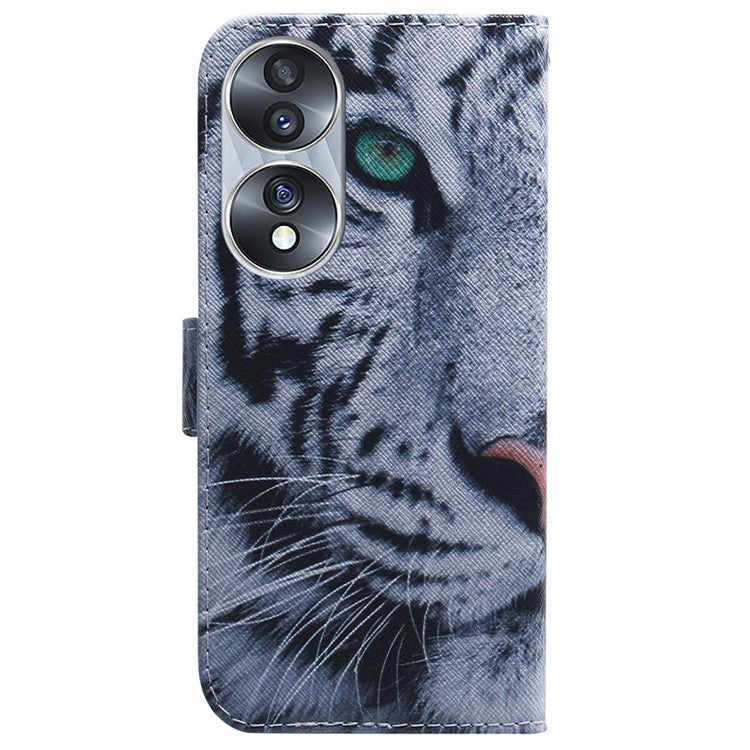 For Honor 70 5G Pattern Printing PU Leather Wallet Cover Magnetic Clasp Phone Stand Case - Tiger Head