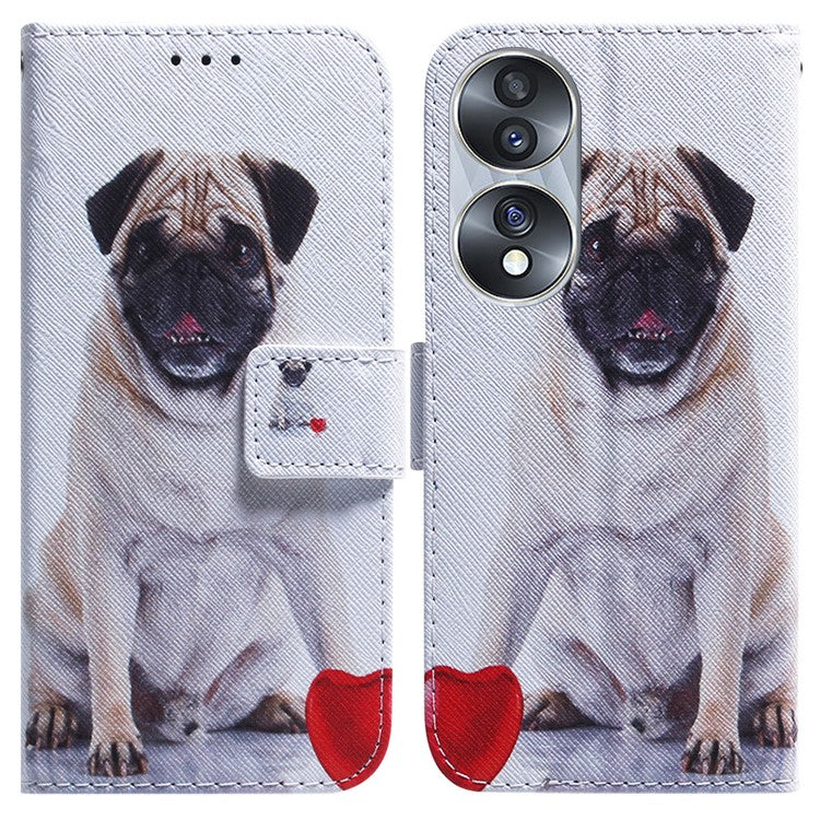 For Honor 70 5G Pattern Printing PU Leather Wallet Cover Magnetic Clasp Phone Stand Case - Pug