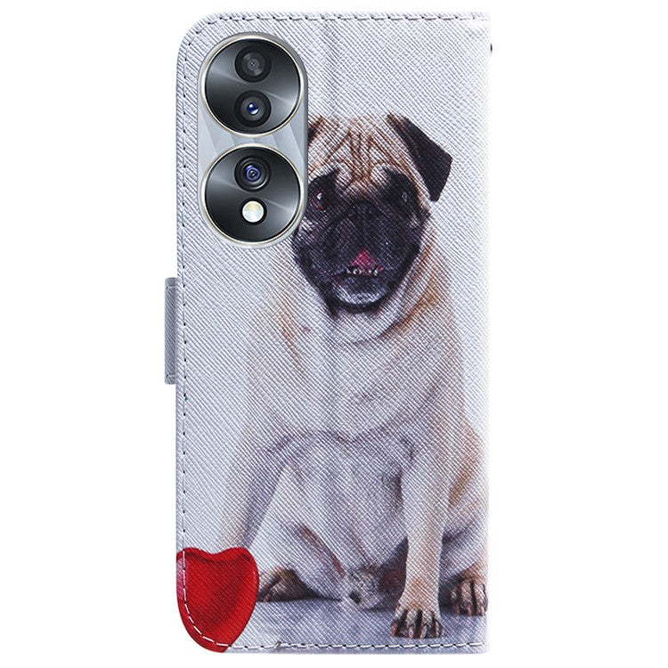 For Honor 70 5G Pattern Printing PU Leather Wallet Cover Magnetic Clasp Phone Stand Case - Pug