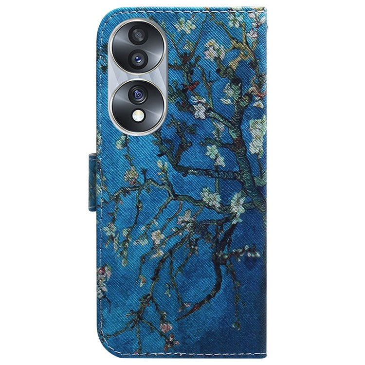 For Honor 70 5G Pattern Printing PU Leather Wallet Cover Magnetic Clasp Phone Stand Case - Apricot Flowers