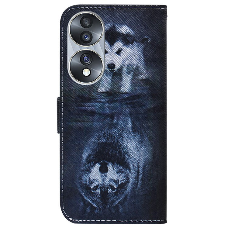For Honor 70 5G Pattern Printing PU Leather Wallet Cover Magnetic Clasp Phone Stand Case - Dog and Wolf