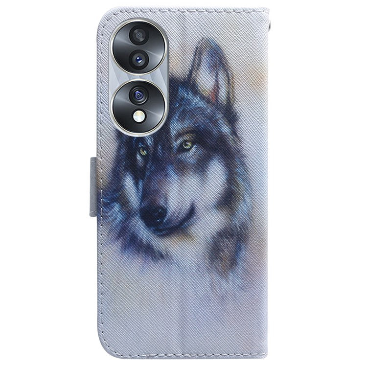 For Honor 70 5G Pattern Printing PU Leather Wallet Cover Magnetic Clasp Phone Stand Case - Wolf
