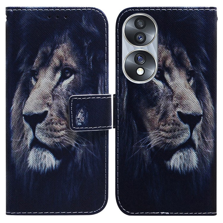 For Honor 70 5G Pattern Printing PU Leather Wallet Cover Magnetic Clasp Phone Stand Case - Lion
