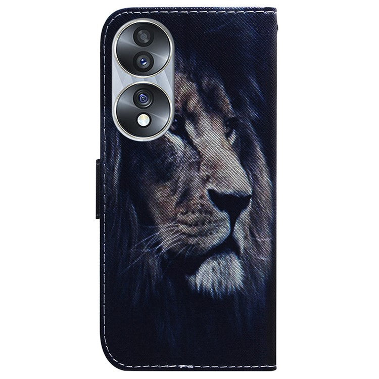 For Honor 70 5G Pattern Printing PU Leather Wallet Cover Magnetic Clasp Phone Stand Case - Lion