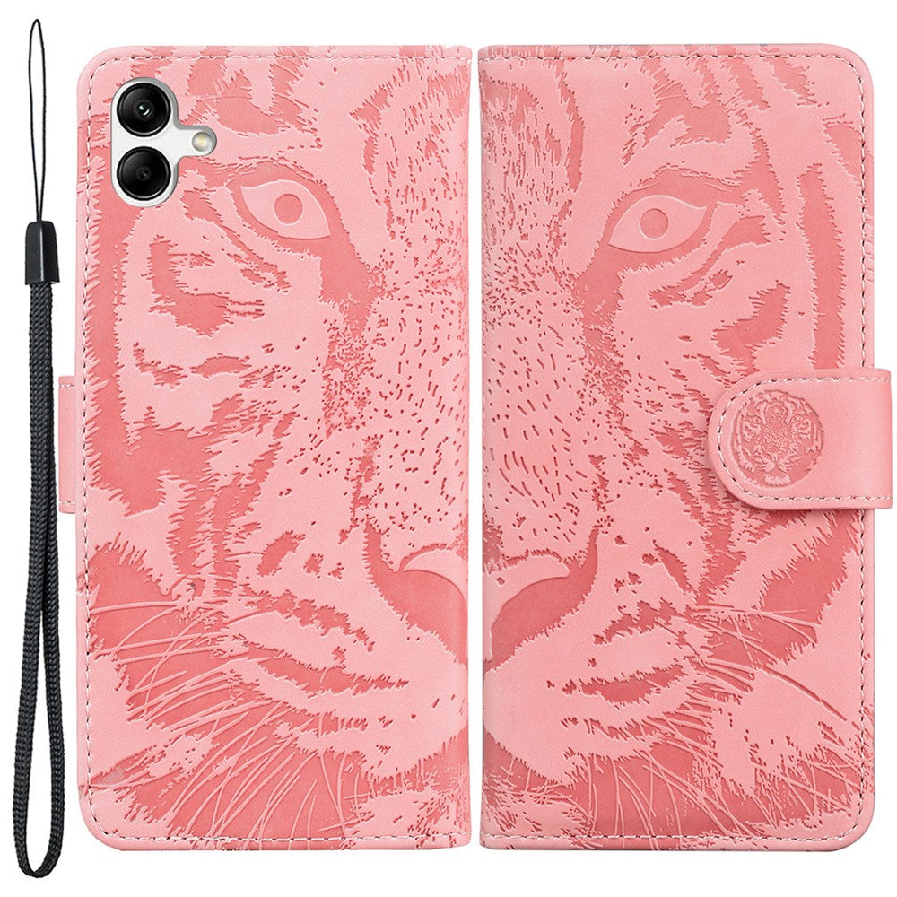 For Samsung Galaxy F04 4G / M04 4G / A04e 4G Stand Wallet Phone Cover Tiger Pattern Imprinted Leather Case - Pink
