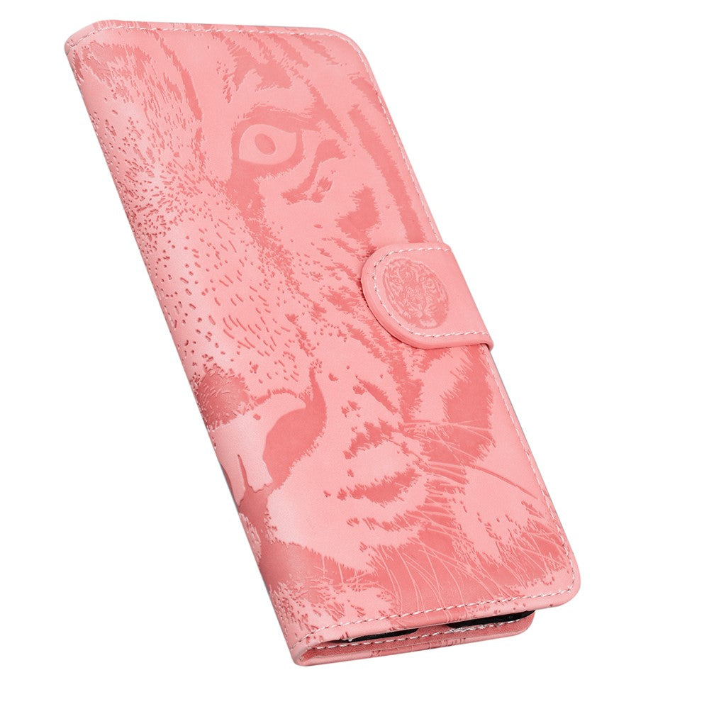 For Samsung Galaxy F04 4G / M04 4G / A04e 4G Stand Wallet Phone Cover Tiger Pattern Imprinted Leather Case - Pink