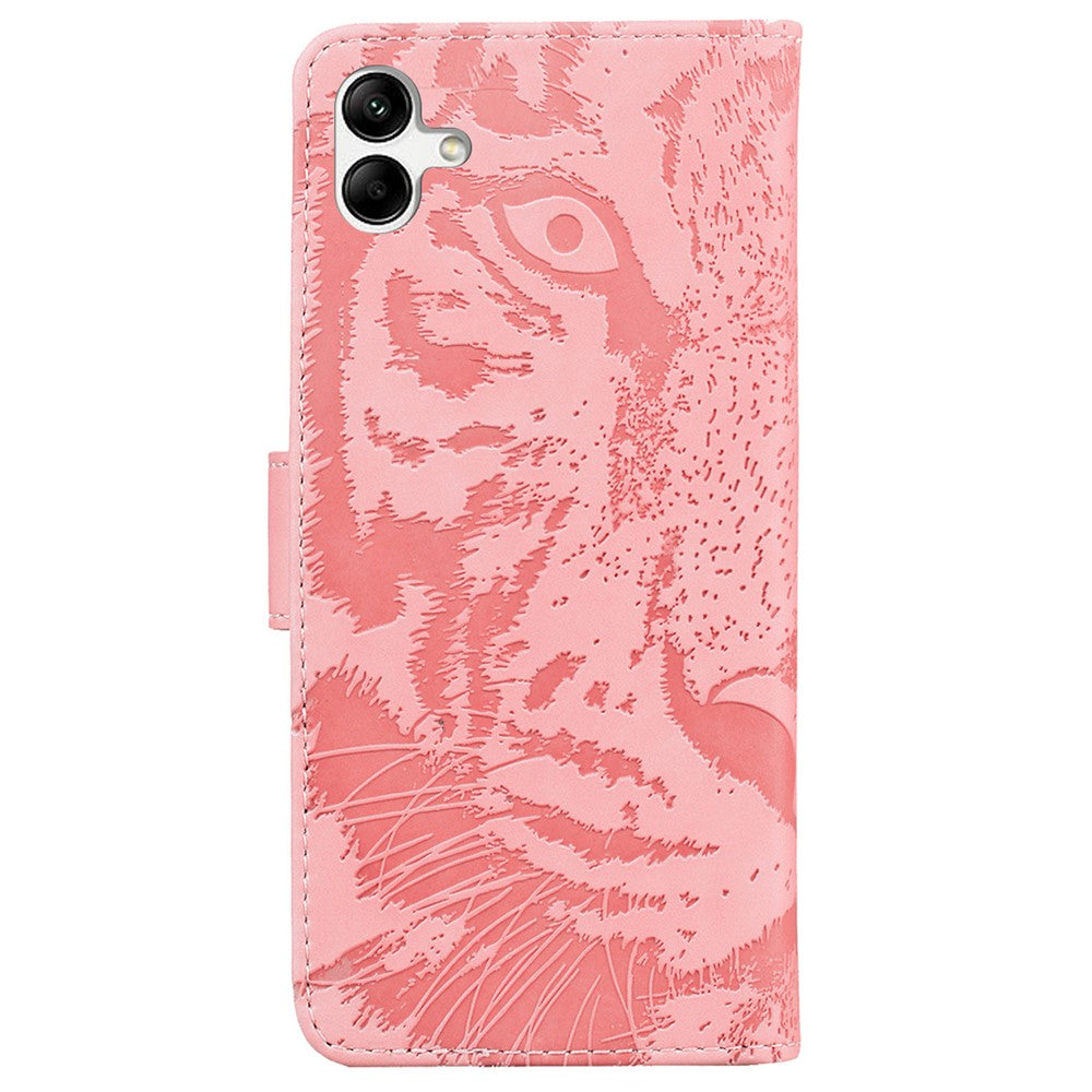 For Samsung Galaxy F04 4G / M04 4G / A04e 4G Stand Wallet Phone Cover Tiger Pattern Imprinted Leather Case - Pink