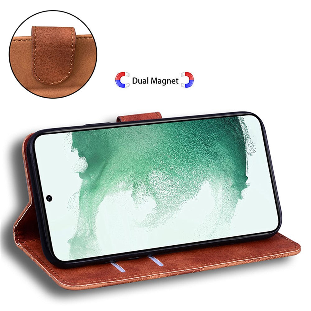For Samsung Galaxy F04 4G / M04 4G / A04e 4G Stand Wallet Phone Cover Tiger Pattern Imprinted Leather Case - Brown
