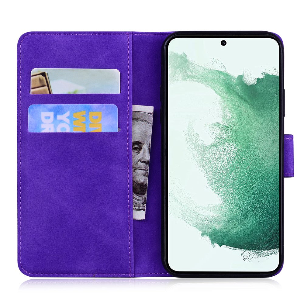 For Samsung Galaxy F04 4G / M04 4G / A04e 4G Stand Wallet Phone Cover Tiger Pattern Imprinted Leather Case - Purple