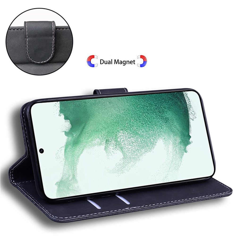 For Samsung Galaxy F04 4G / M04 4G / A04e 4G Stand Wallet Phone Cover Tiger Pattern Imprinted Leather Case - Black