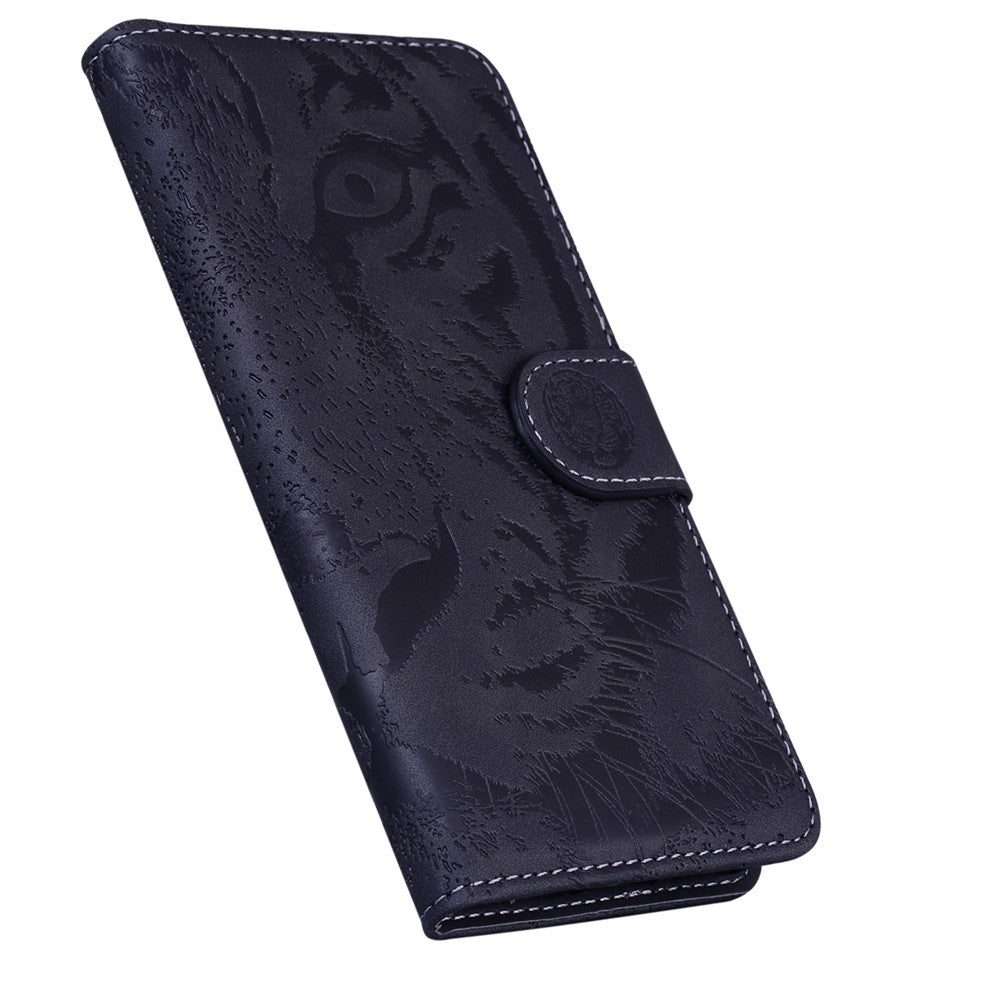For Samsung Galaxy F04 4G / M04 4G / A04e 4G Stand Wallet Phone Cover Tiger Pattern Imprinted Leather Case - Black