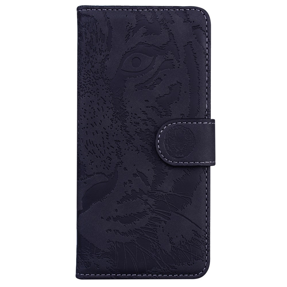 For Samsung Galaxy F04 4G / M04 4G / A04e 4G Stand Wallet Phone Cover Tiger Pattern Imprinted Leather Case - Black