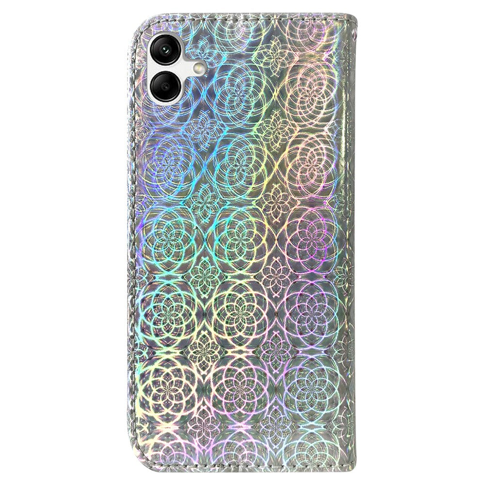 For Samsung Galaxy F04 4G / M04 4G / A04e 4G Wallet Phone Case Stand Magnetic Leather Dazzling Flower Pattern Phone Cover - Grey