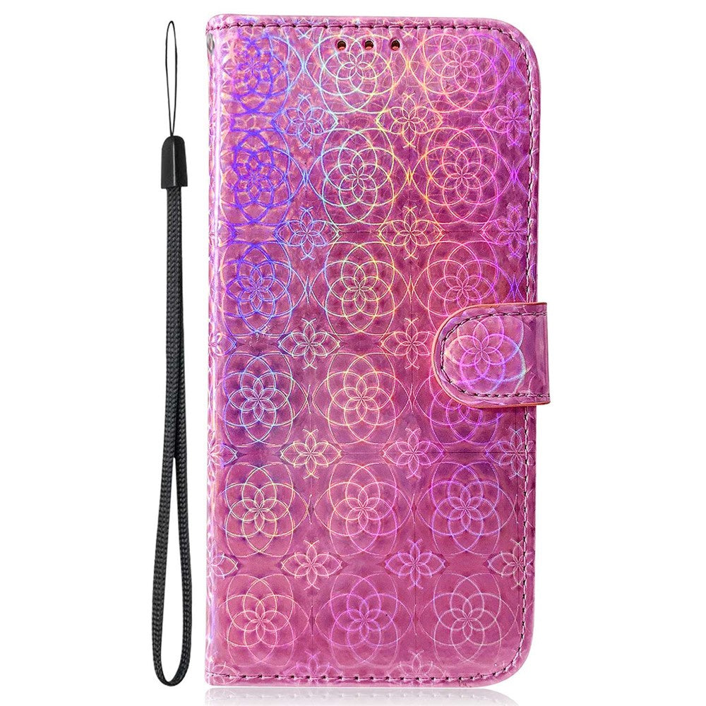 For Samsung Galaxy F04 4G / M04 4G / A04e 4G Wallet Phone Case Stand Magnetic Leather Dazzling Flower Pattern Phone Cover - Pink