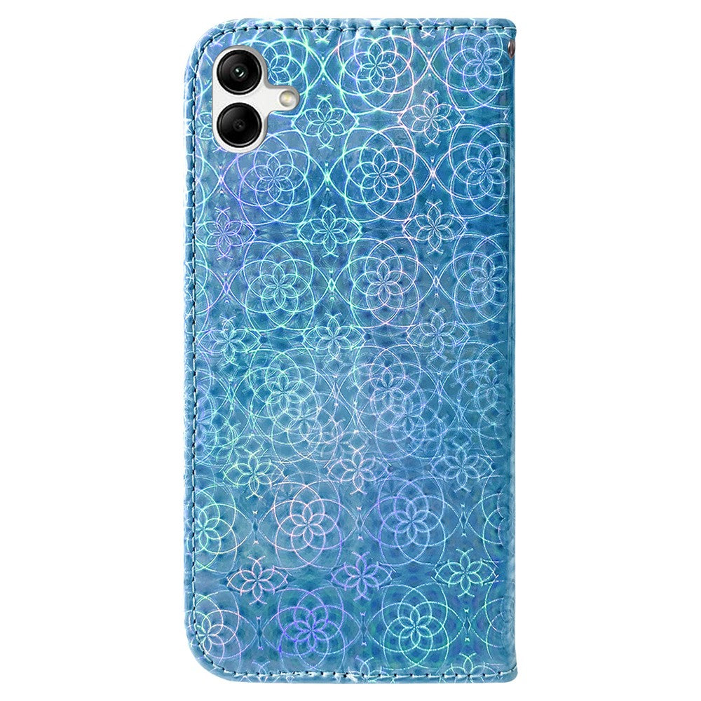 For Samsung Galaxy F04 4G / M04 4G / A04e 4G Wallet Phone Case Stand Magnetic Leather Dazzling Flower Pattern Phone Cover - Blue