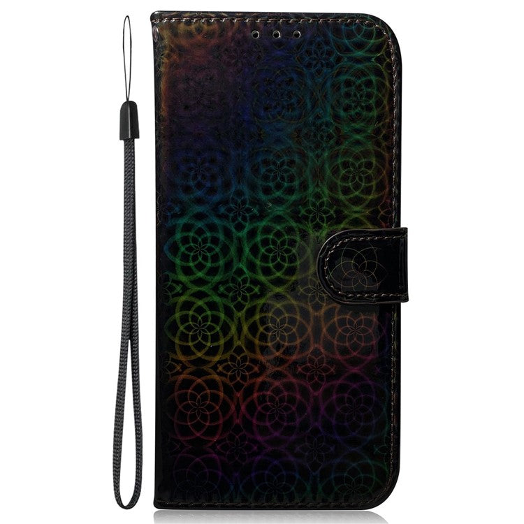 For Honor X8 5G Stand Magnetic Flip Phone Cover Leather Dazzling Flower Pattern Wallet Case with Strap - Black