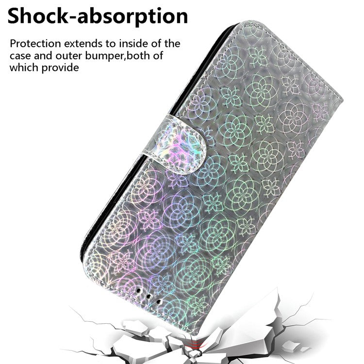 For Honor X8 5G Stand Magnetic Flip Phone Cover Leather Dazzling Flower Pattern Wallet Case with Strap - Grey