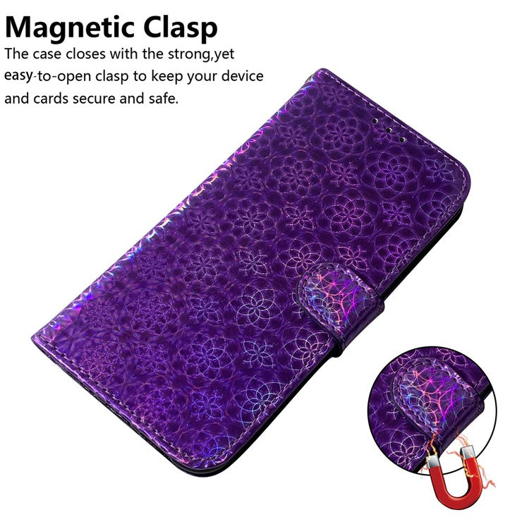 For Honor X8 5G Stand Magnetic Flip Phone Cover Leather Dazzling Flower Pattern Wallet Case with Strap - Purple