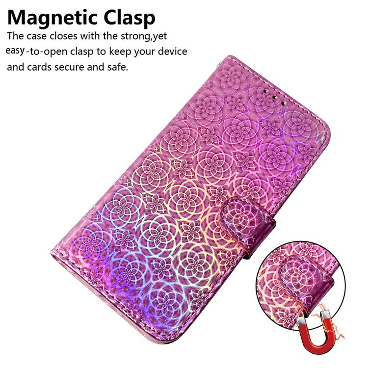 For Honor X8 5G Stand Magnetic Flip Phone Cover Leather Dazzling Flower Pattern Wallet Case with Strap - Pink