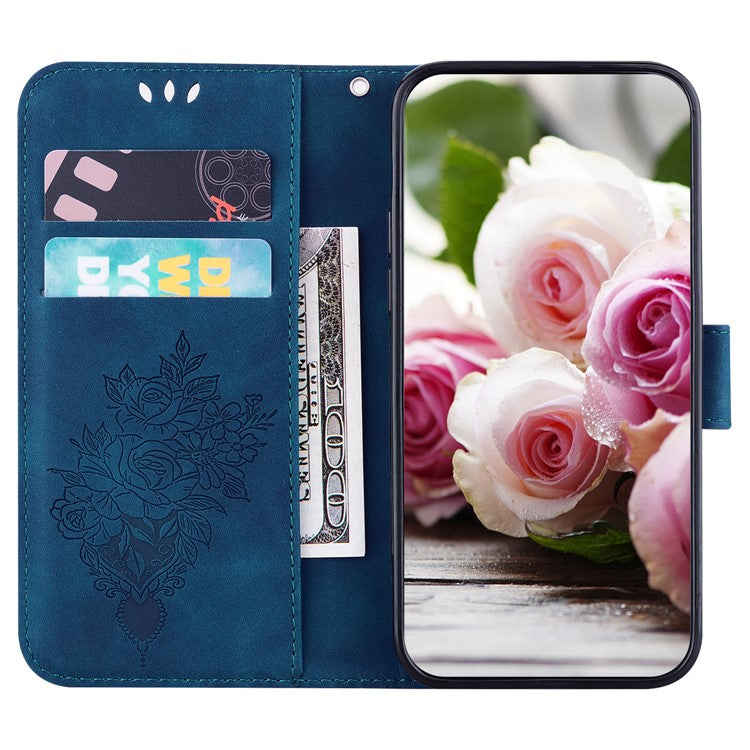 For Honor X8 5G PU Leather Wallet Case Imprinted Rose Butterfly Stand Phone Cover - Blue