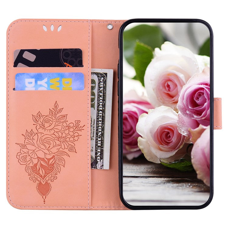 For Honor X8 5G PU Leather Wallet Case Imprinted Rose Butterfly Stand Phone Cover - Pink