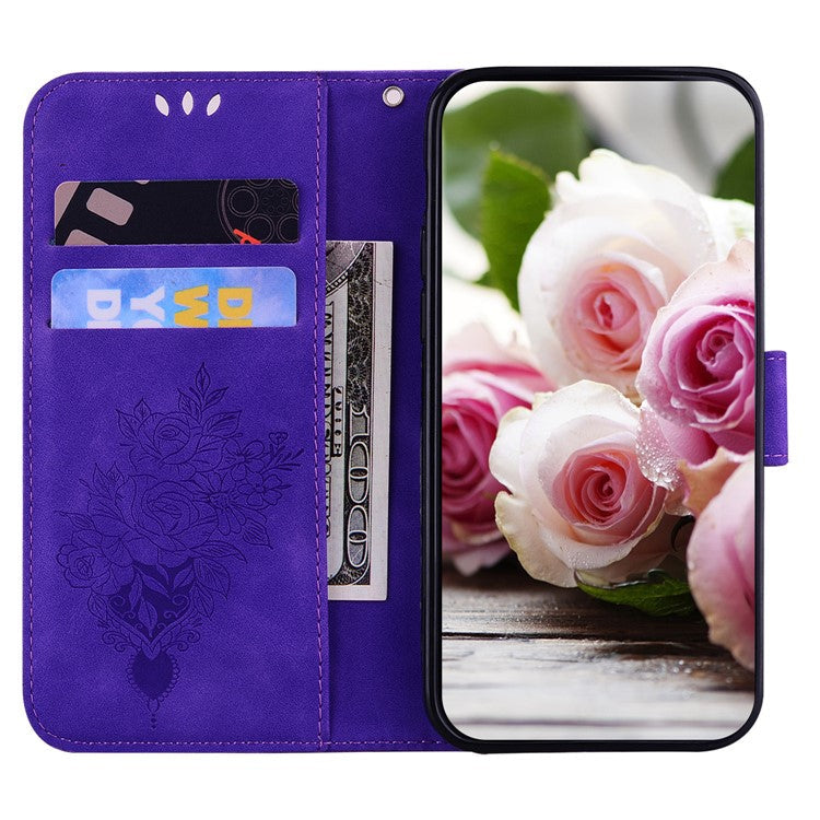 For Honor X8 5G PU Leather Wallet Case Imprinted Rose Butterfly Stand Phone Cover - Purple