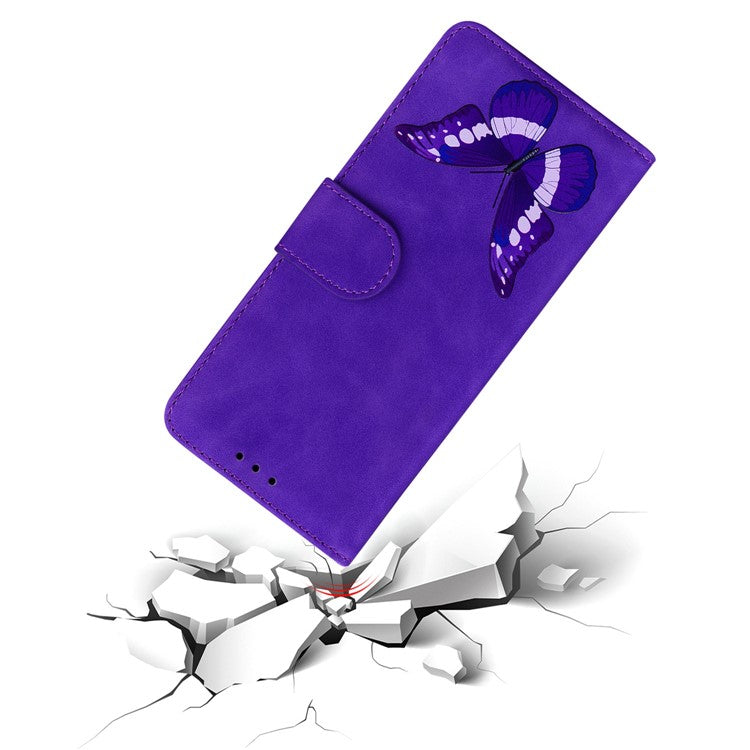 For Honor X8 5G Butterfly Pattern Printing TPU+PU Leather Phone Case Wallet Phone Stand Cover - Purple