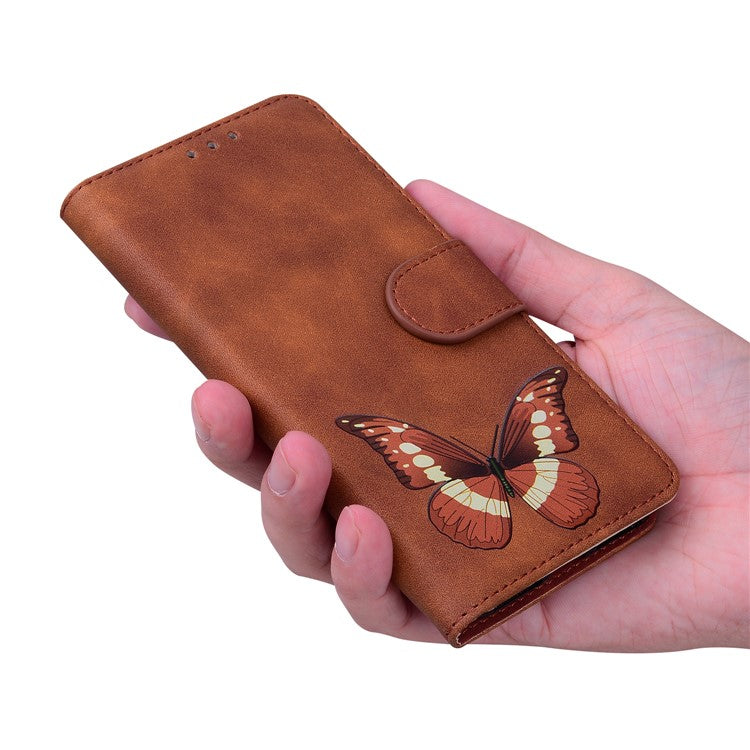 For Honor X8 5G Butterfly Pattern Printing TPU+PU Leather Phone Case Wallet Phone Stand Cover - Brown