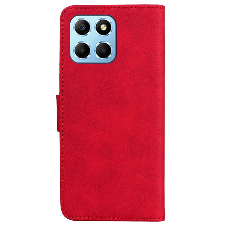 For Honor X8 5G Anti-Fingerprint Leather Phone Case Solid Color Stand Wallet Cover - Red