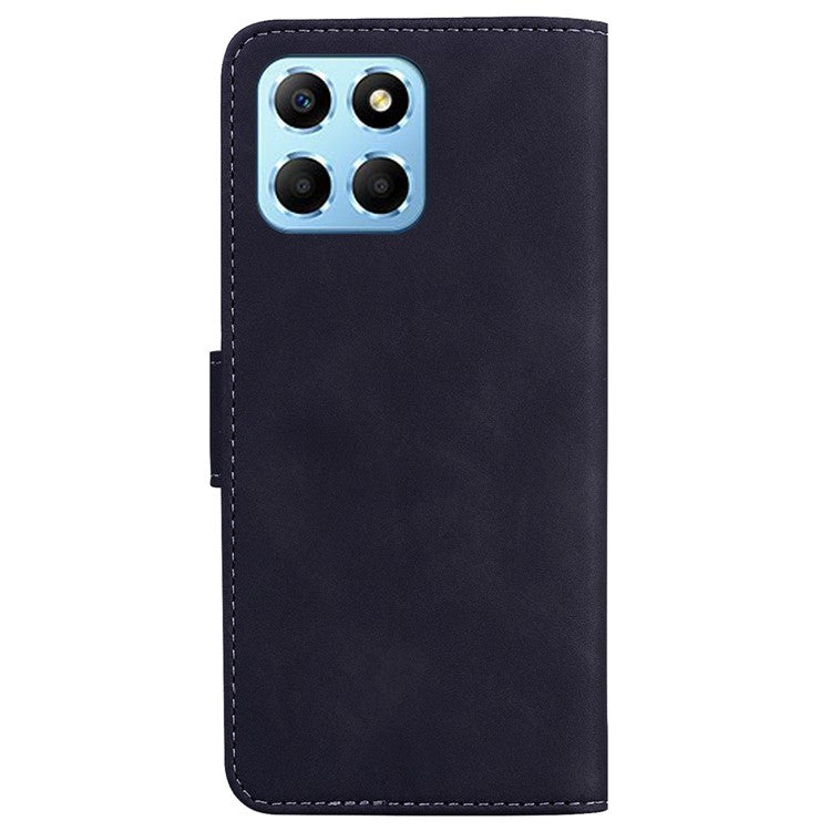 For Honor X8 5G Anti-Fingerprint Leather Phone Case Solid Color Stand Wallet Cover - Black
