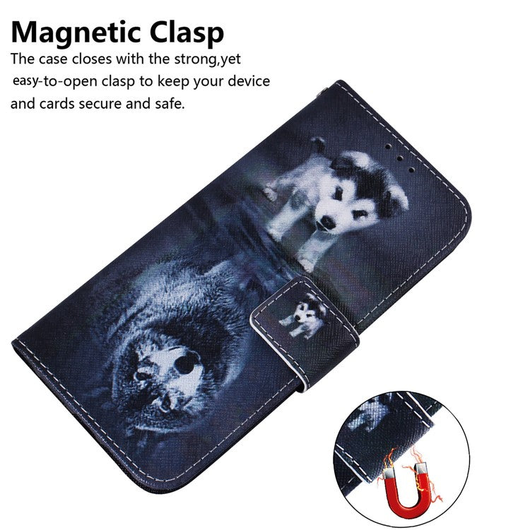 For Honor X8 5G PU Leather Folio Wallet Case Pattern Printing Stand Phone Cover Shell - Dog and Wolf