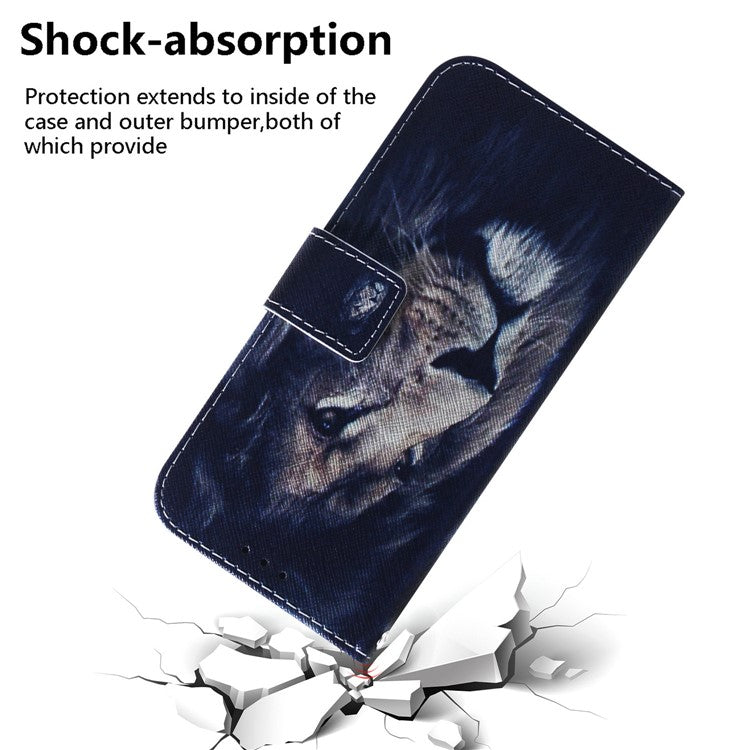 For Honor X8 5G PU Leather Folio Wallet Case Pattern Printing Stand Phone Cover Shell - Lion
