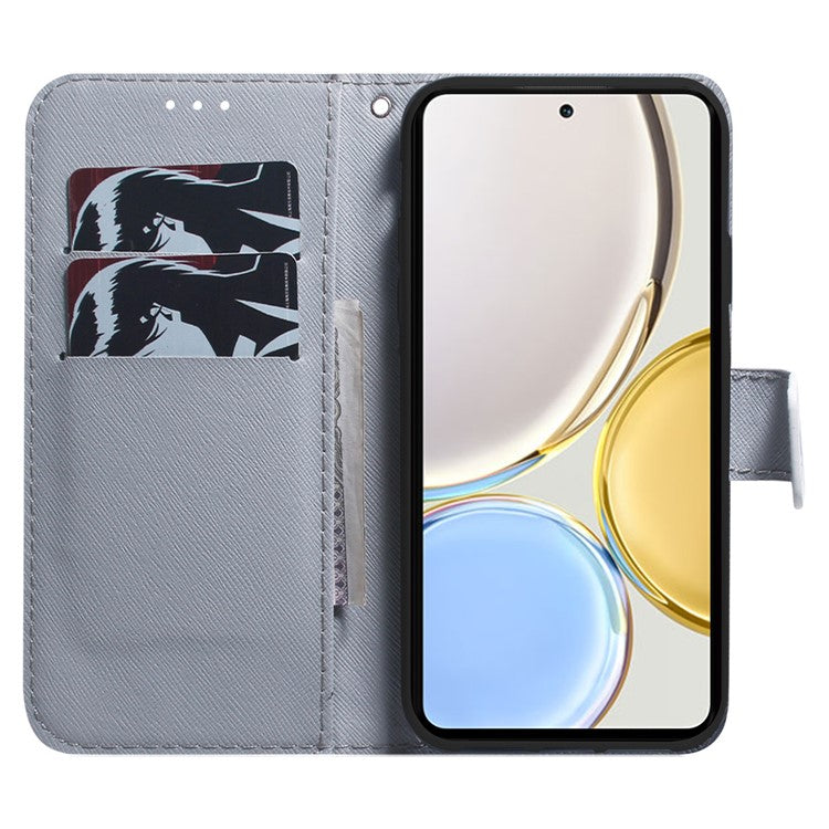 For Honor X8 5G PU Leather Folio Wallet Case Pattern Printing Stand Phone Cover Shell - Apricot Flowers