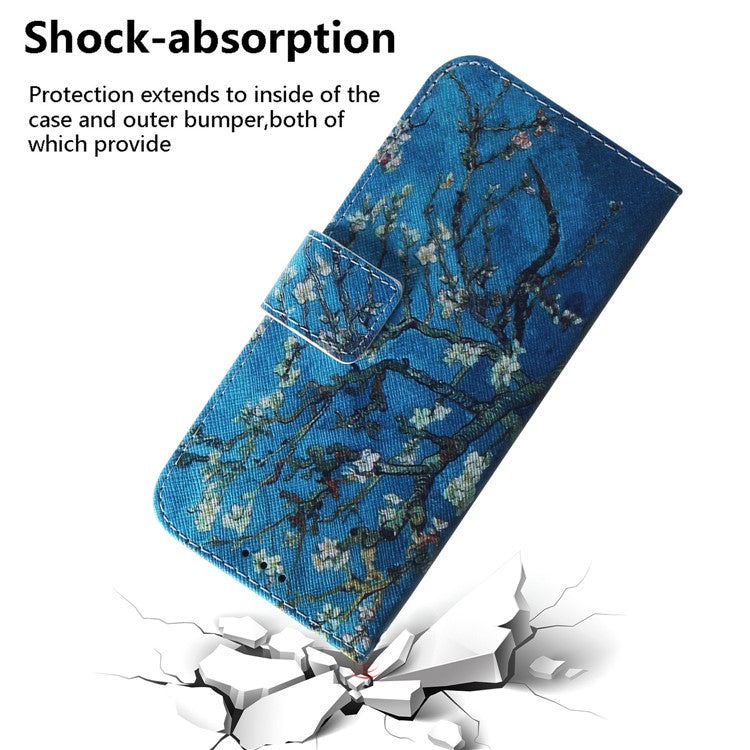 For Honor X8 5G PU Leather Folio Wallet Case Pattern Printing Stand Phone Cover Shell - Apricot Flowers