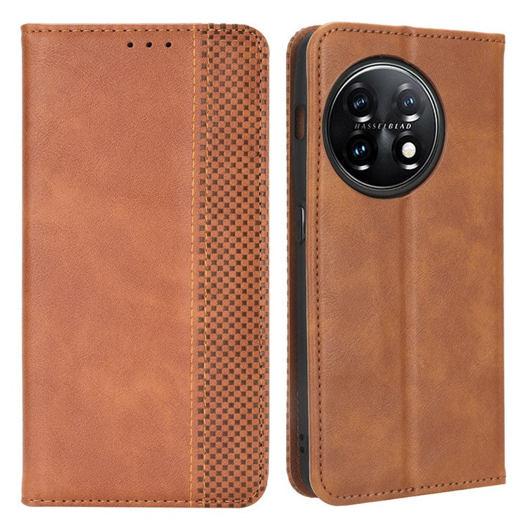For OnePlus 11R 5G / Ace 2 5G PU Leather Wallet Phone Case Retro Magnetic Closing Stand Cover - Brown
