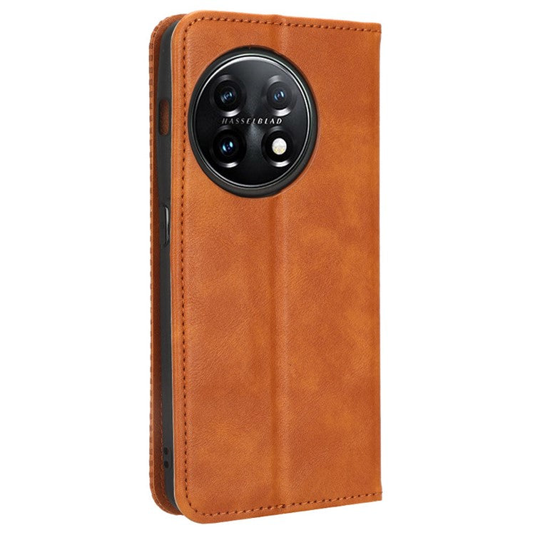 For OnePlus 11R 5G / Ace 2 5G PU Leather Wallet Phone Case Retro Magnetic Closing Stand Cover - Brown