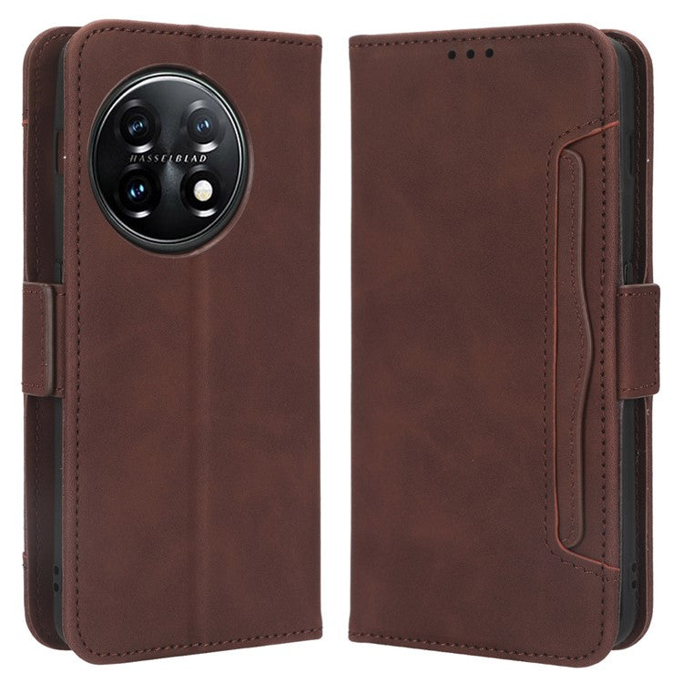 For OnePlus 11R 5G / Ace 2 5G PU Leather Stand Cover Multiple Card Slots Phone Wallet Case - Brown