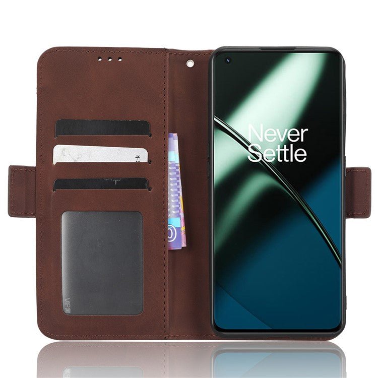 For OnePlus 11R 5G / Ace 2 5G PU Leather Stand Cover Multiple Card Slots Phone Wallet Case - Brown