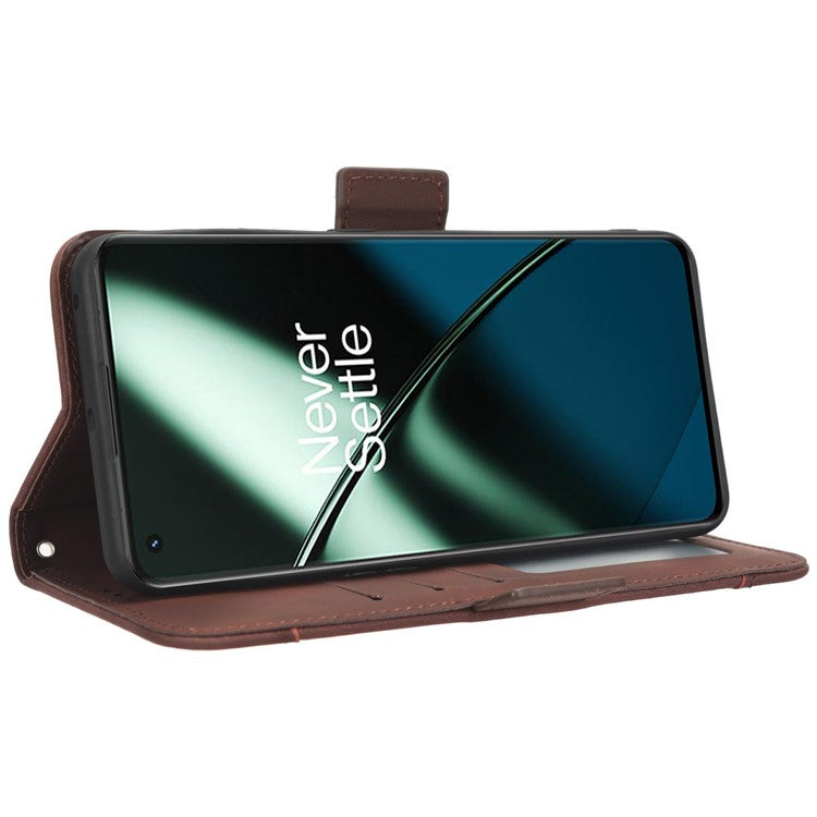 For OnePlus 11R 5G / Ace 2 5G PU Leather Stand Cover Multiple Card Slots Phone Wallet Case - Brown