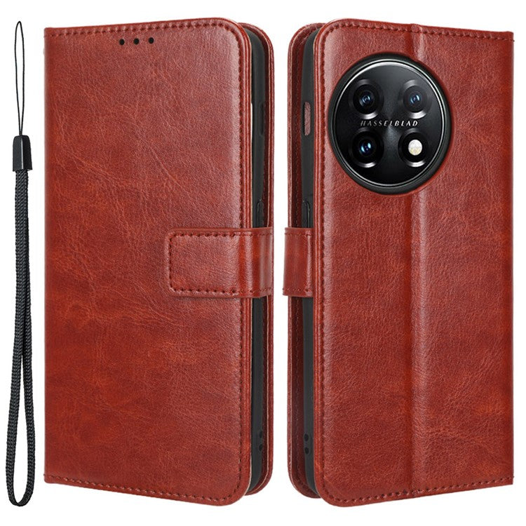 For OnePlus Ace 2 5G / 11R 5G PU Leather Wallet Flip Stand Cover Crazy Horse Texture Phone Case - Brown