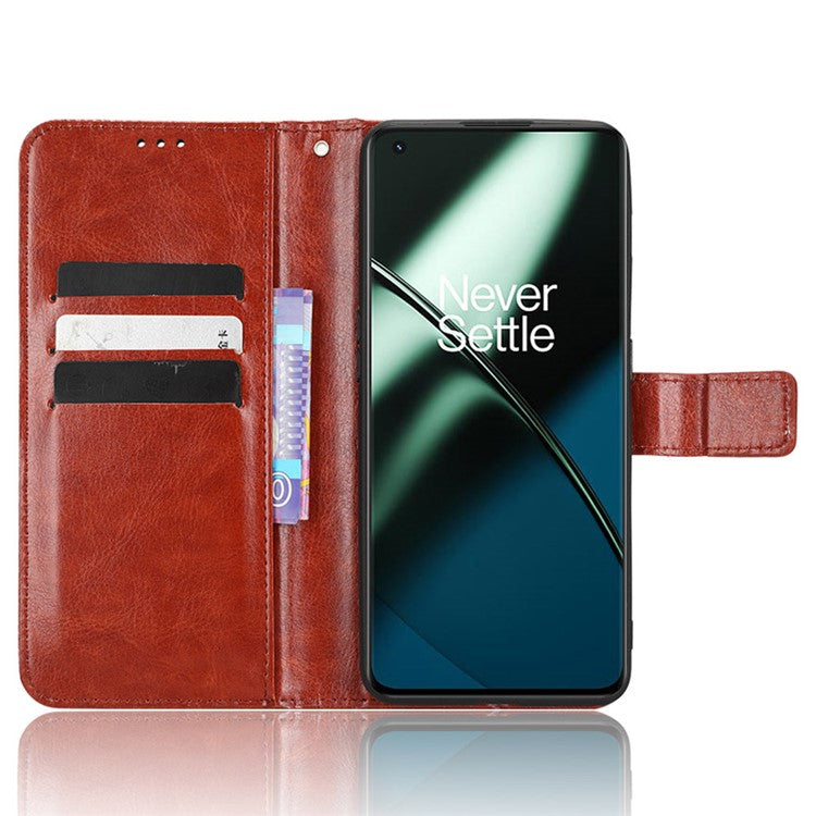 For OnePlus Ace 2 5G / 11R 5G PU Leather Wallet Flip Stand Cover Crazy Horse Texture Phone Case - Brown