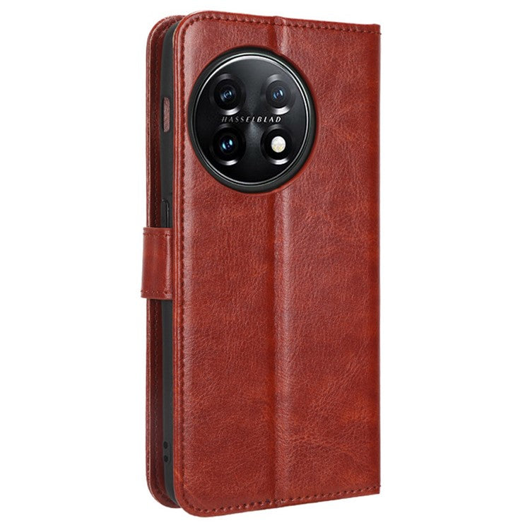 For OnePlus Ace 2 5G / 11R 5G PU Leather Wallet Flip Stand Cover Crazy Horse Texture Phone Case - Brown