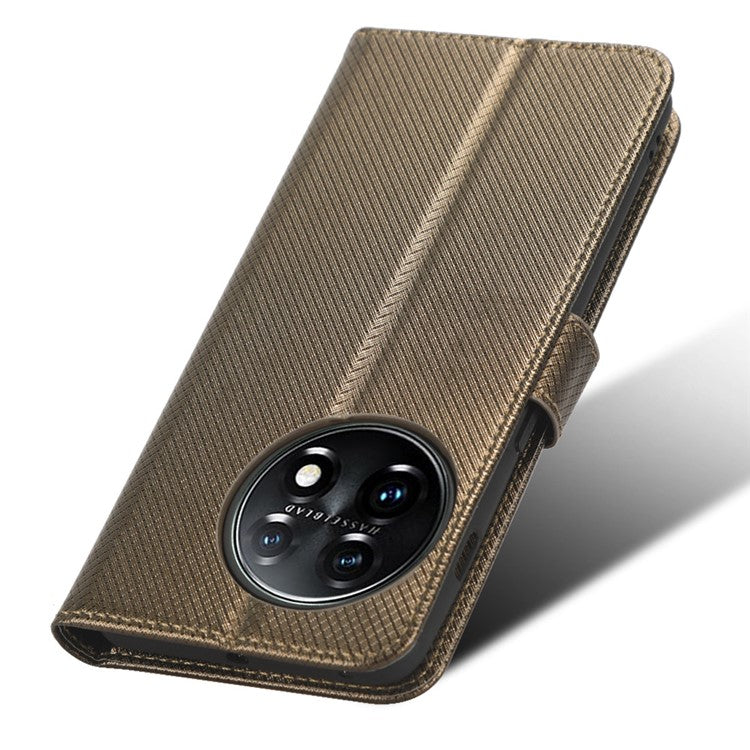 For OnePlus 11R 5G / Ace 2 5G Diamond Texture Stand Cover PU Leather Wallet Shockproof Phone Case - Brown
